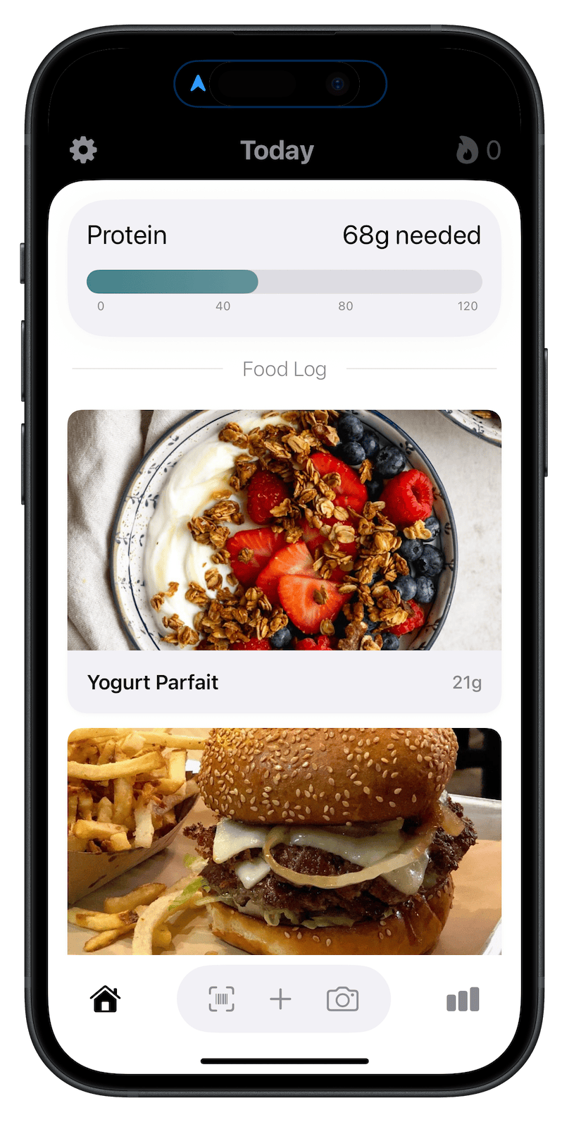 Protein Hero app interface on iPhone